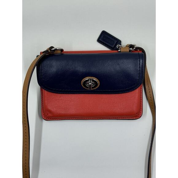 Coach Park Dylan Leather Wallet/Mini Purse with strap. Navy Blue and Orange - Picture 1 of 7